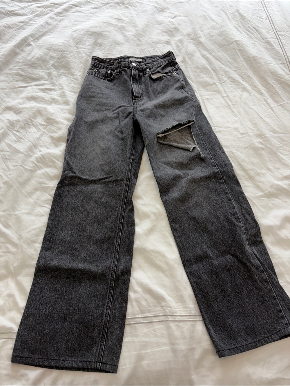 12th Tribe Black Wide Leg Distressed Jeans